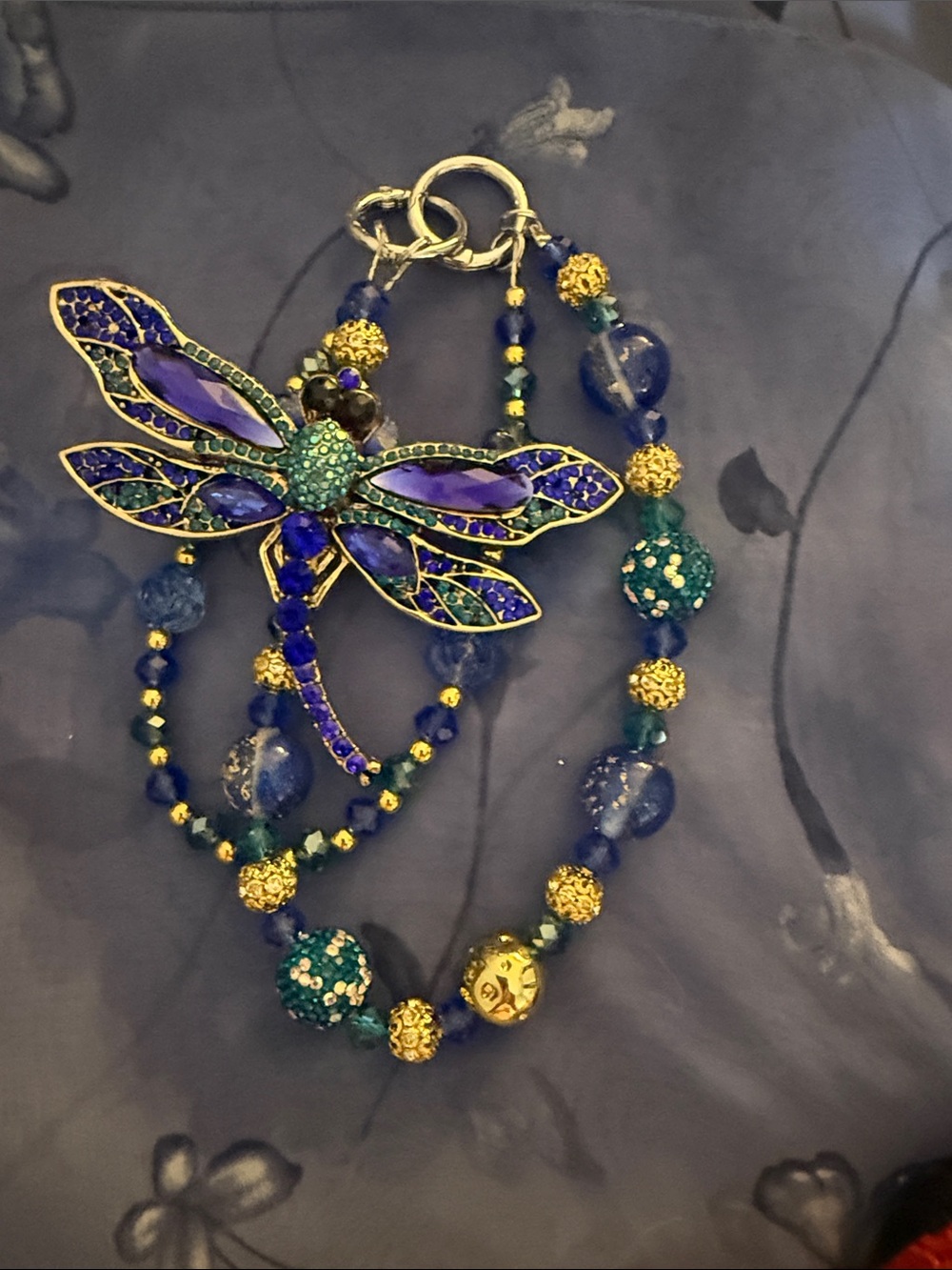 Dragonfly Pendant Beaded Necklace — Blue & Teal